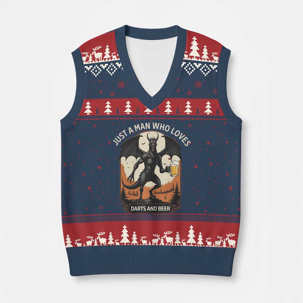 Funny Jersey Devil Loves Darts And Beer V-Neck Knit Sweater Vest Cryptid Lover Gift - Wonder Print Shop