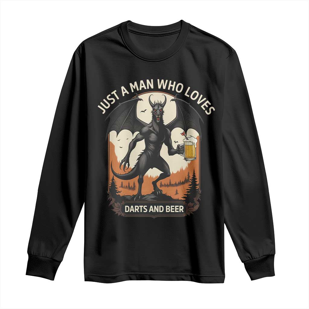Funny Jersey Devil Loves Darts And Beer Long Sleeve Shirt Cryptid Lover Gift - Wonder Print Shop