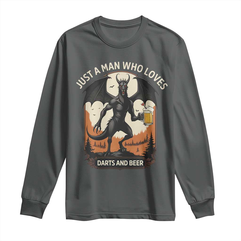 Funny Jersey Devil Loves Darts And Beer Long Sleeve Shirt Cryptid Lover Gift - Wonder Print Shop