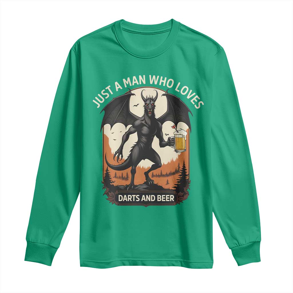 Funny Jersey Devil Loves Darts And Beer Long Sleeve Shirt Cryptid Lover Gift - Wonder Print Shop