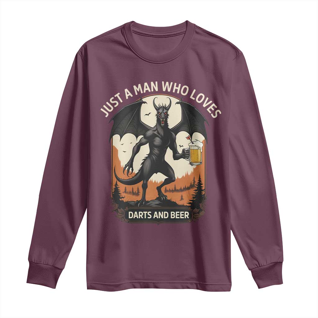 Funny Jersey Devil Loves Darts And Beer Long Sleeve Shirt Cryptid Lover Gift - Wonder Print Shop