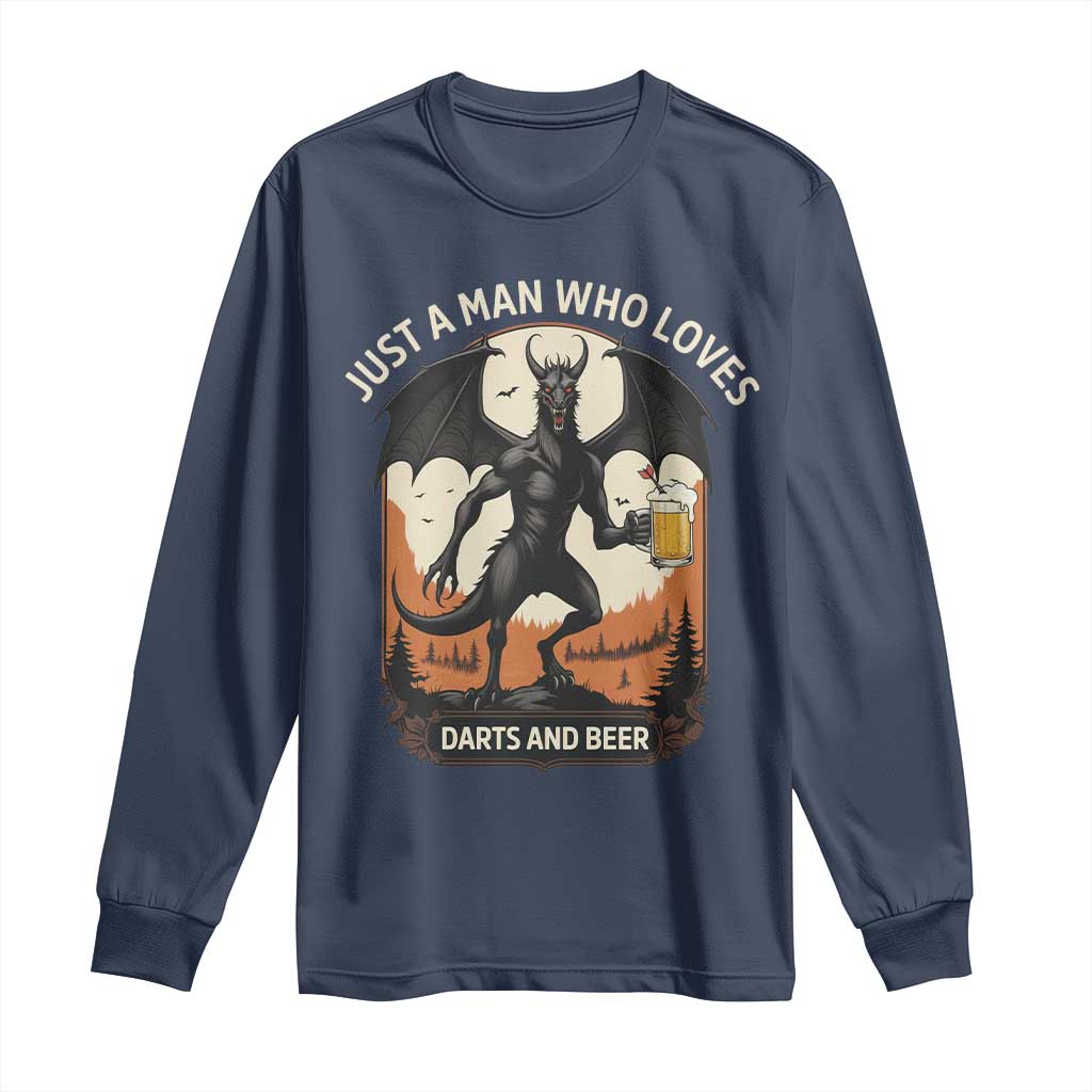 Funny Jersey Devil Loves Darts And Beer Long Sleeve Shirt Cryptid Lover Gift - Wonder Print Shop