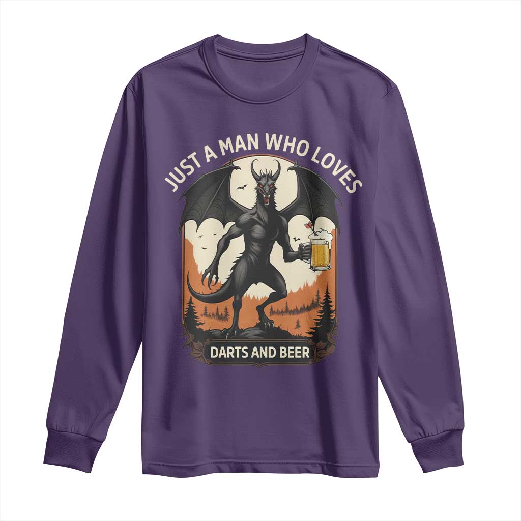 Funny Jersey Devil Loves Darts And Beer Long Sleeve Shirt Cryptid Lover Gift - Wonder Print Shop