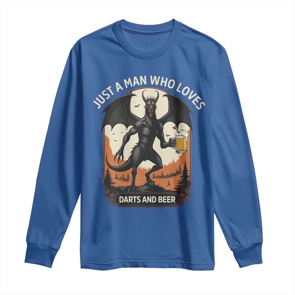 Funny Jersey Devil Loves Darts And Beer Long Sleeve Shirt Cryptid Lover Gift - Wonder Print Shop