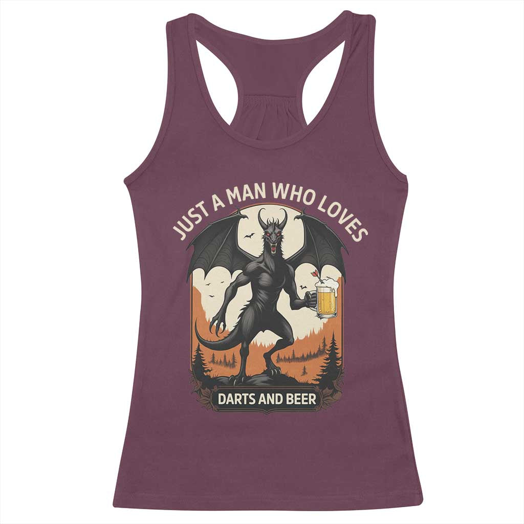 Funny Jersey Devil Loves Darts And Beer Racerback Tank Top Cryptid Lover Gift - Wonder Print Shop