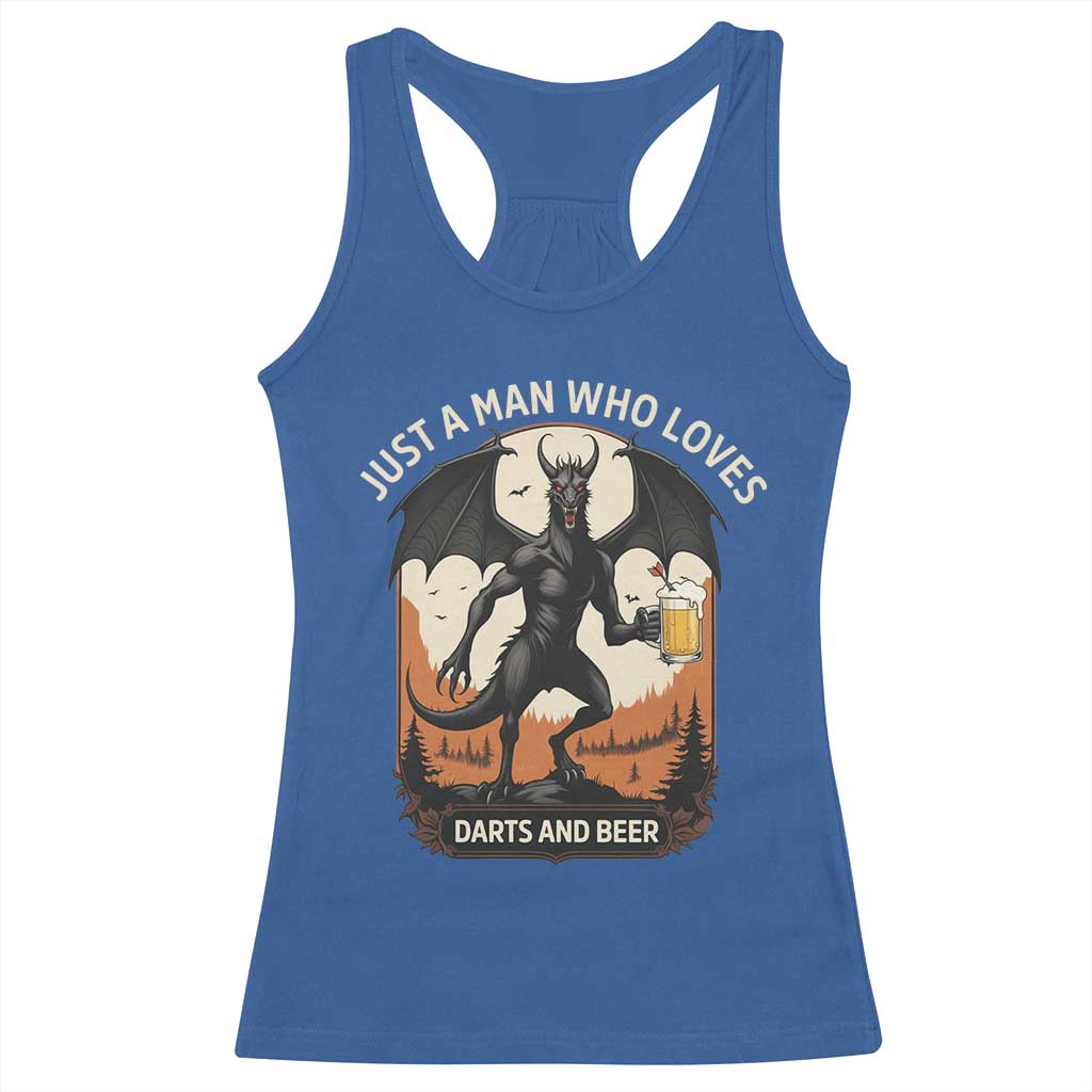Funny Jersey Devil Loves Darts And Beer Racerback Tank Top Cryptid Lover Gift - Wonder Print Shop