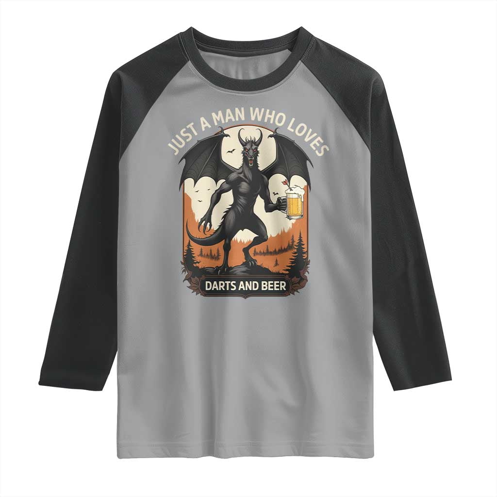 Funny Jersey Devil Loves Darts And Beer Raglan Shirt Cryptid Lover Gift - Wonder Print Shop