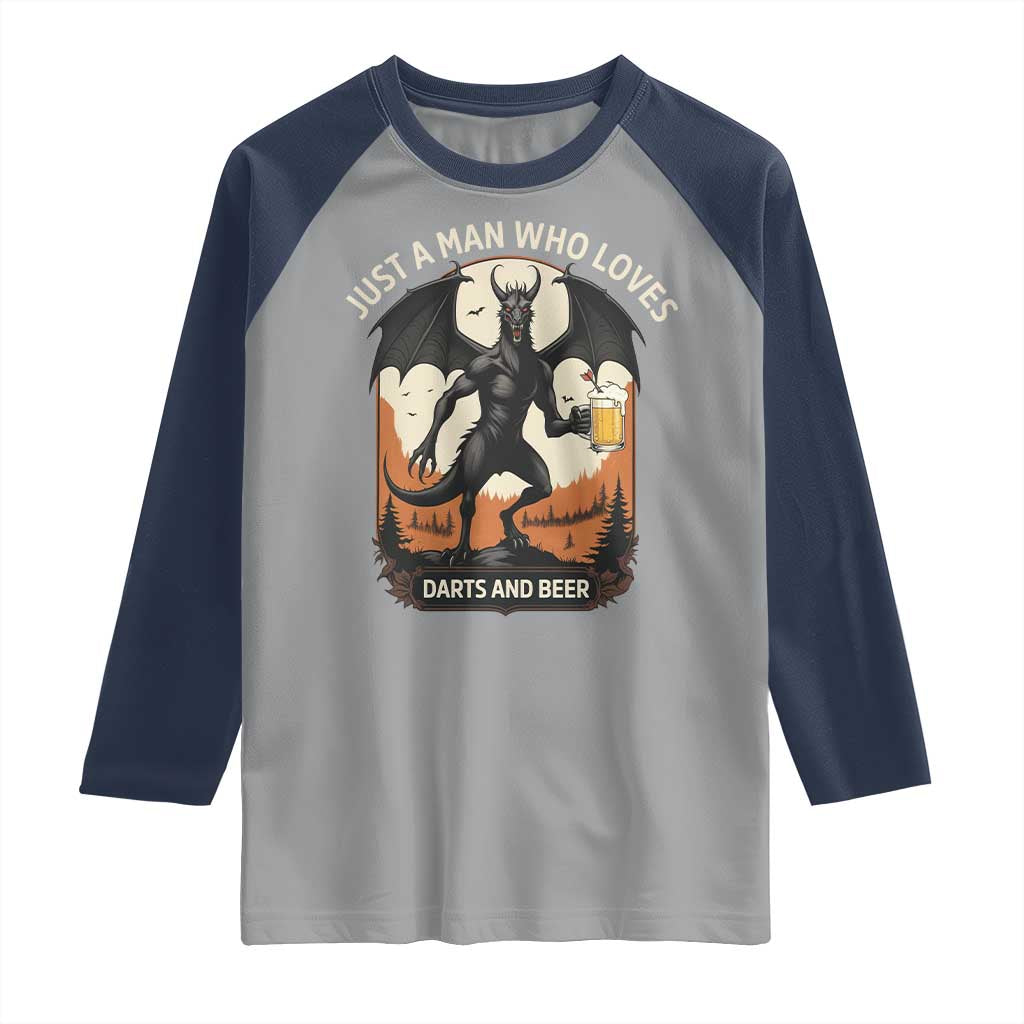 Funny Jersey Devil Loves Darts And Beer Raglan Shirt Cryptid Lover Gift - Wonder Print Shop