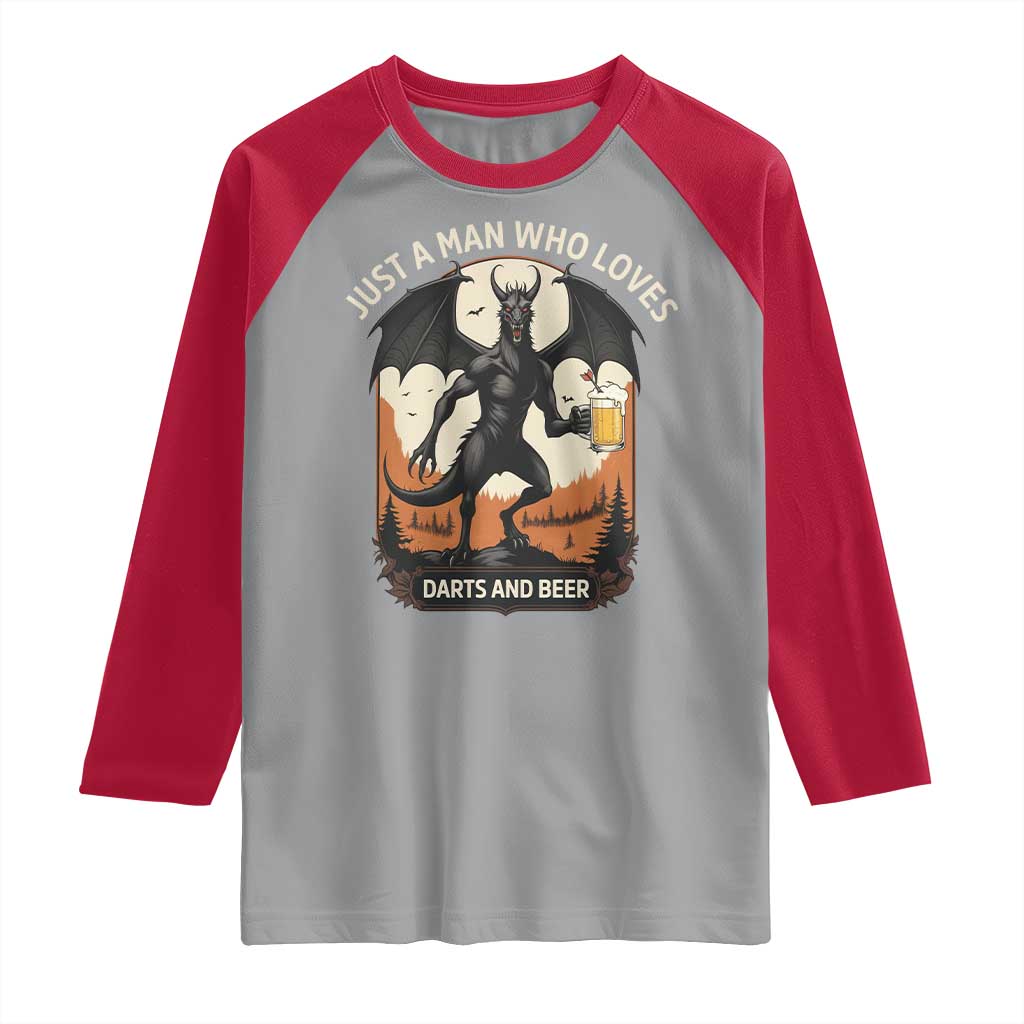 Funny Jersey Devil Loves Darts And Beer Raglan Shirt Cryptid Lover Gift - Wonder Print Shop