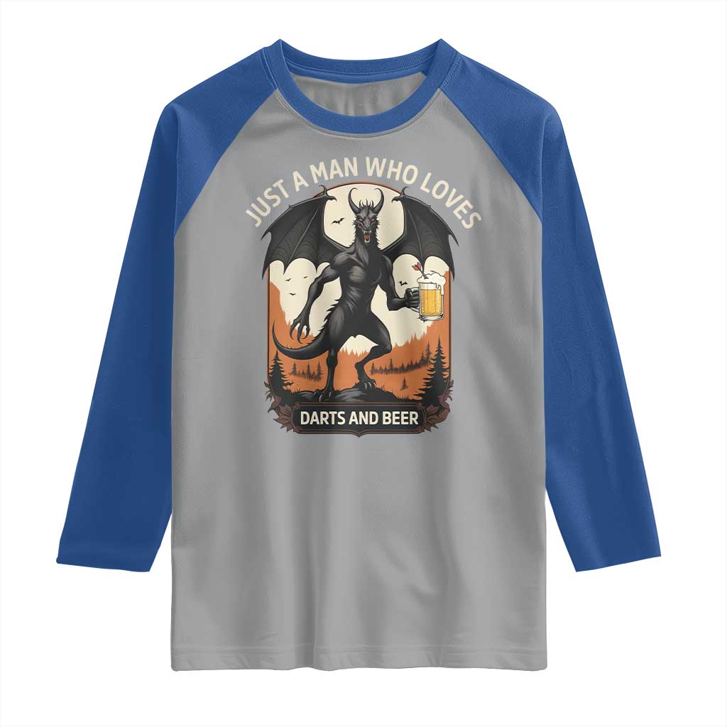 Funny Jersey Devil Loves Darts And Beer Raglan Shirt Cryptid Lover Gift - Wonder Print Shop