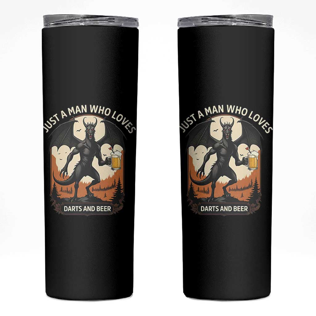 Funny Jersey Devil Loves Darts And Beer Skinny Tumbler Cryptid Lover Gift - Wonder Print Shop