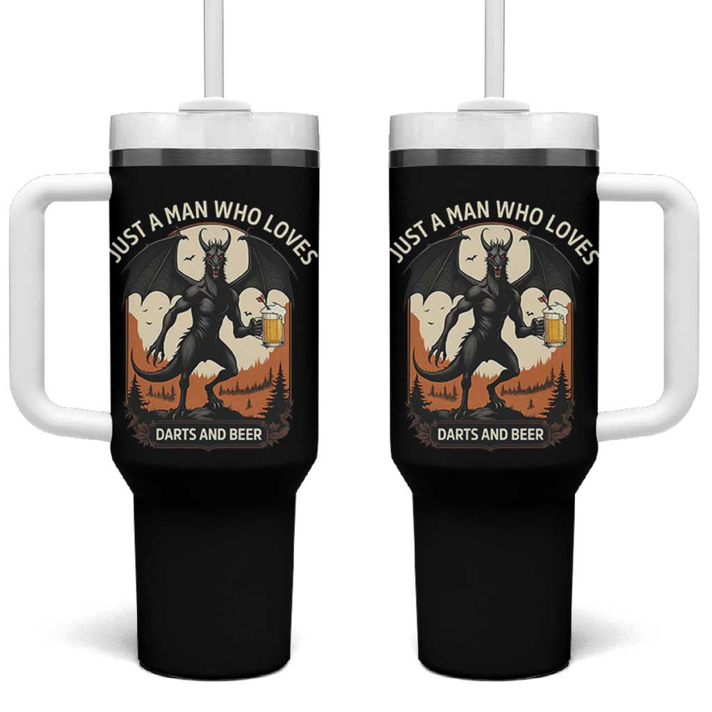Funny Jersey Devil Loves Darts And Beer Tumbler With Handle Cryptid Lover Gift - Wonder Print Shop
