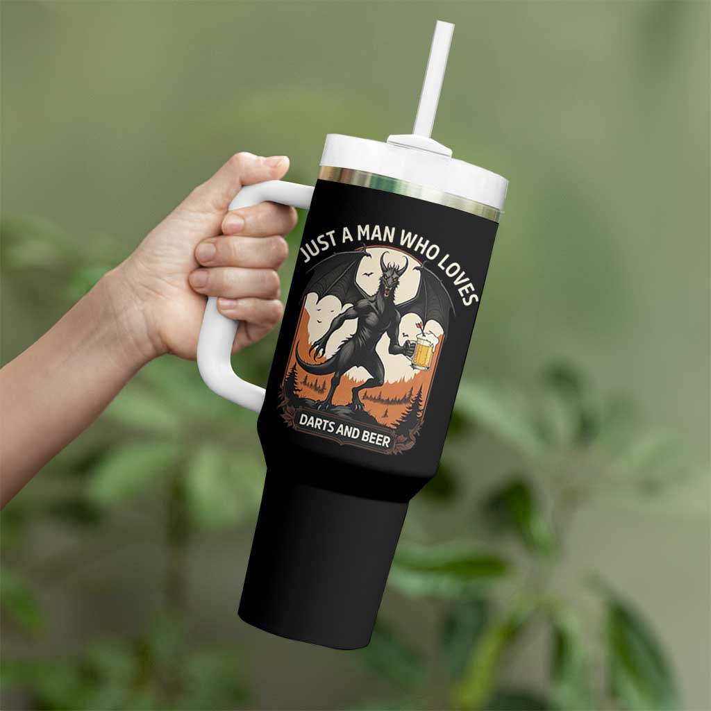 Funny Jersey Devil Loves Darts And Beer Tumbler With Handle Cryptid Lover Gift - Wonder Print Shop