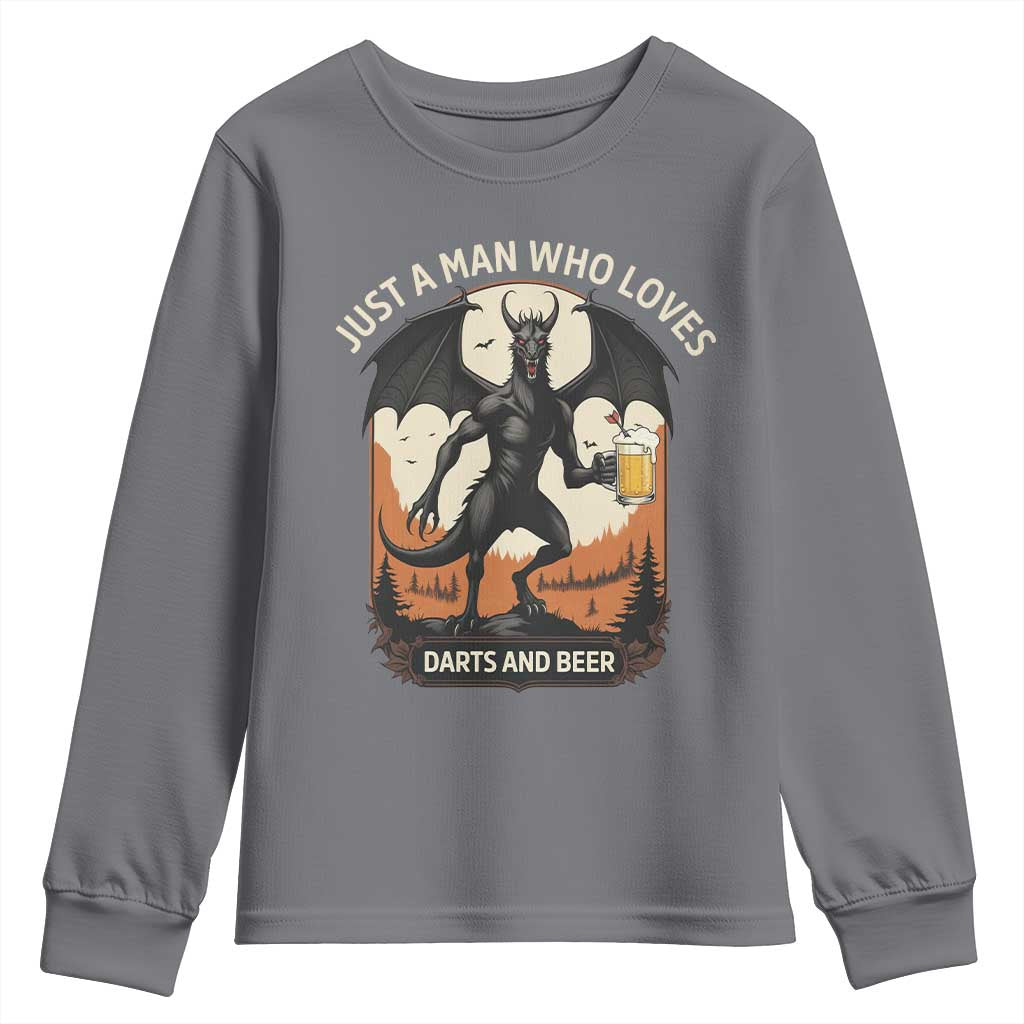 Funny Jersey Devil Loves Darts And Beer Youth Sweatshirt Cryptid Lover Gift - Wonder Print Shop
