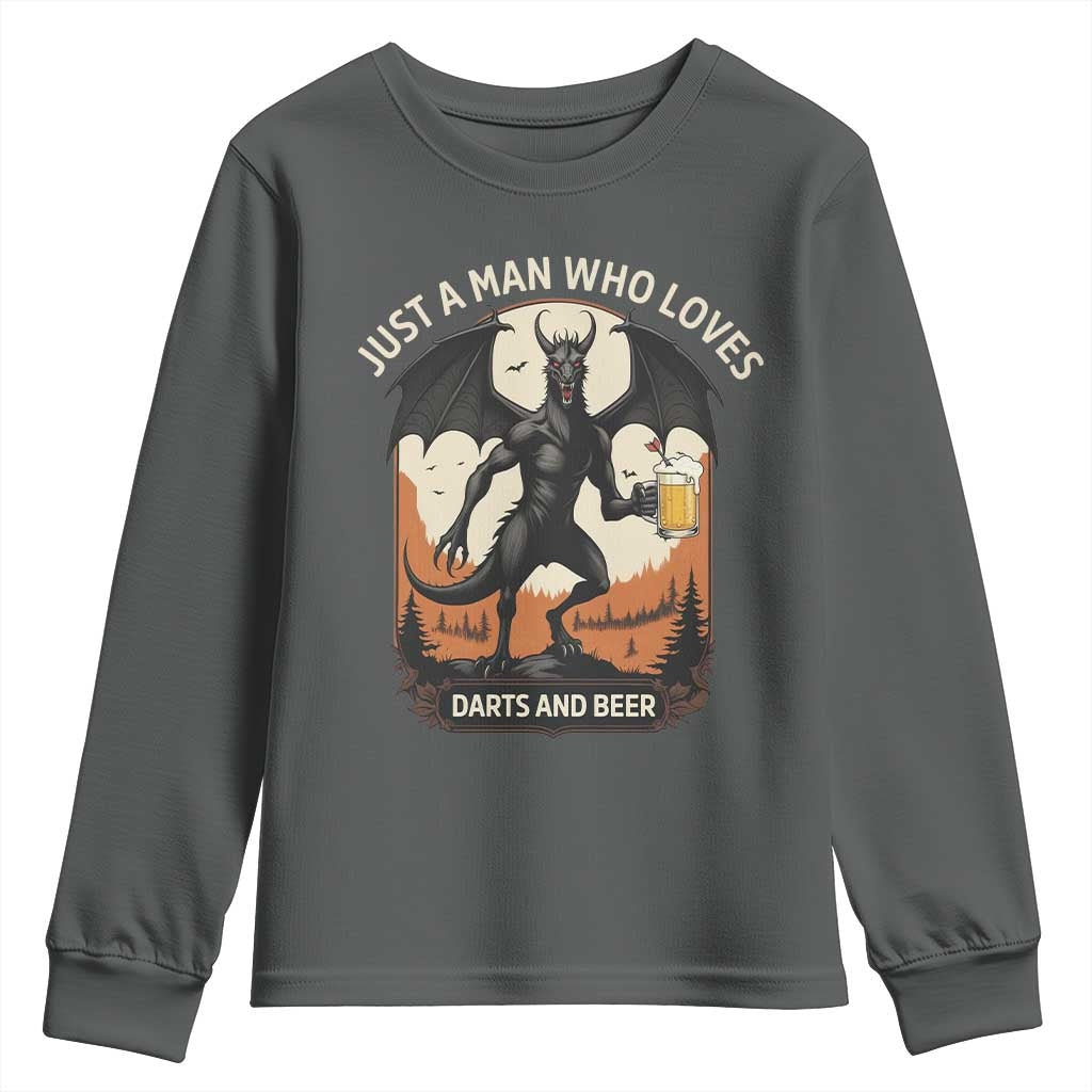 Funny Jersey Devil Loves Darts And Beer Youth Sweatshirt Cryptid Lover Gift - Wonder Print Shop