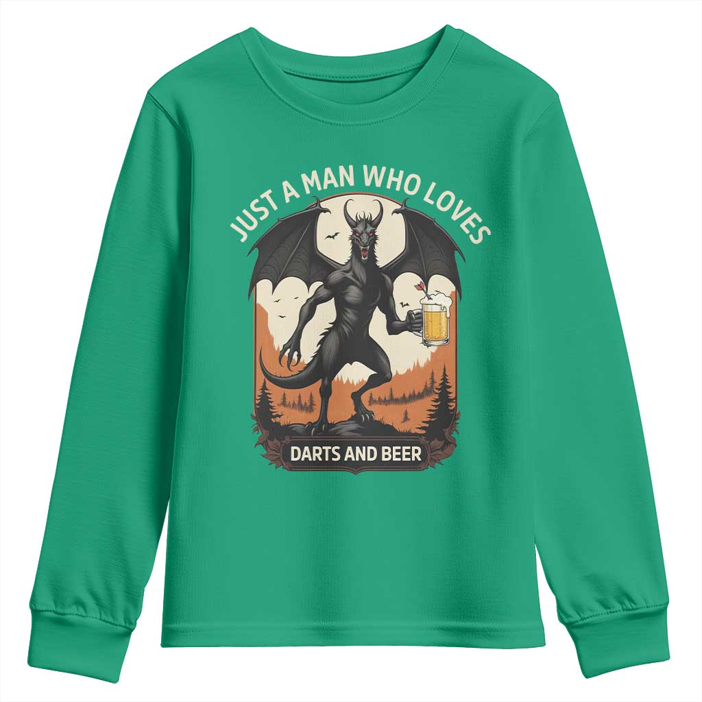 Funny Jersey Devil Loves Darts And Beer Youth Sweatshirt Cryptid Lover Gift - Wonder Print Shop