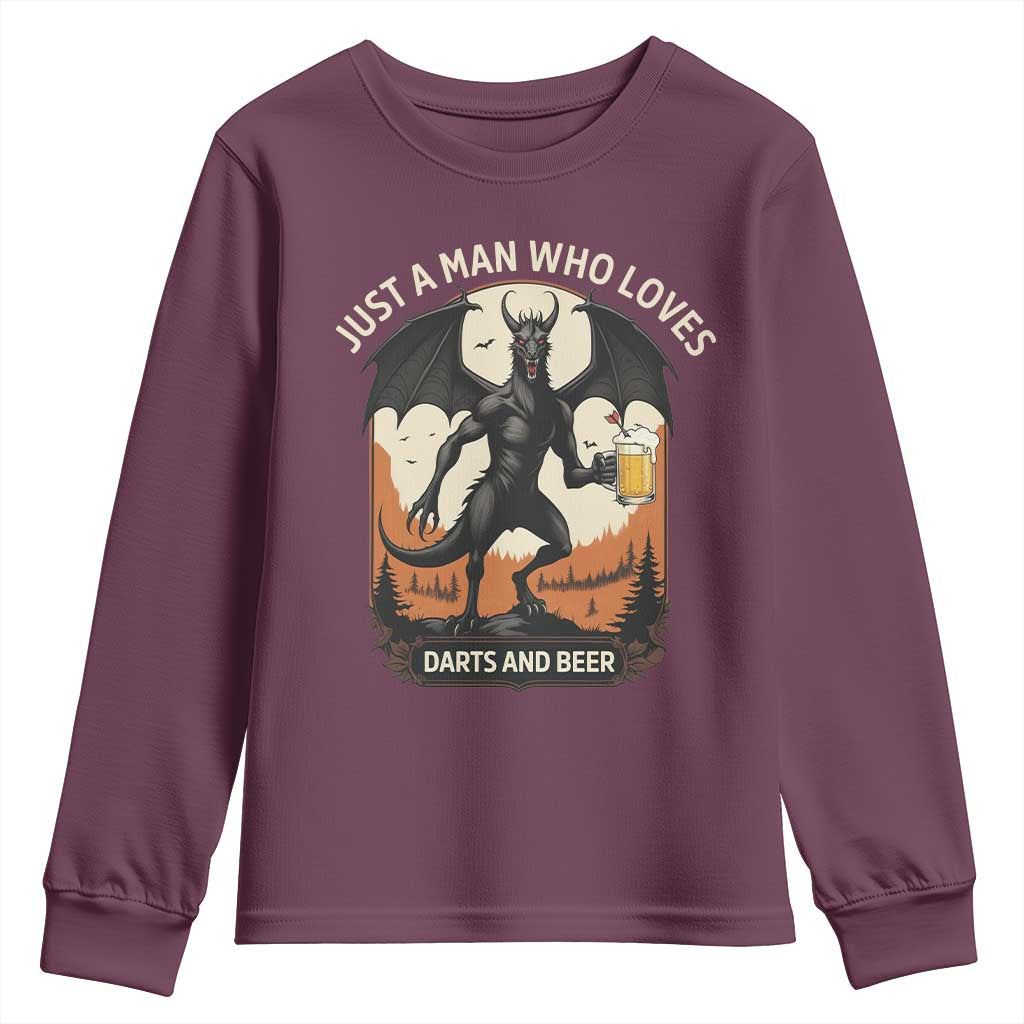 Funny Jersey Devil Loves Darts And Beer Youth Sweatshirt Cryptid Lover Gift - Wonder Print Shop