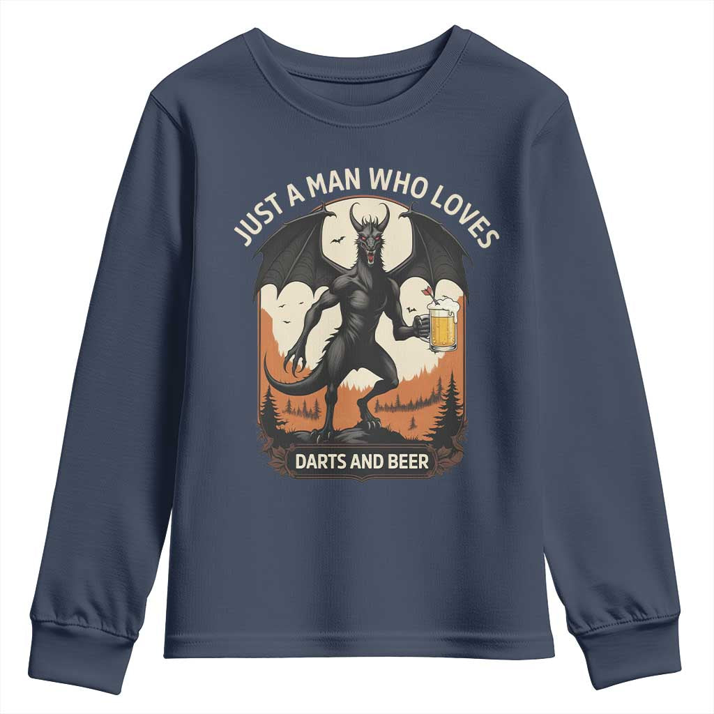 Funny Jersey Devil Loves Darts And Beer Youth Sweatshirt Cryptid Lover Gift - Wonder Print Shop