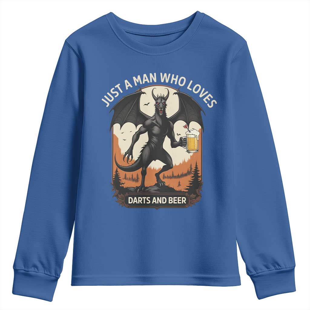 Funny Jersey Devil Loves Darts And Beer Youth Sweatshirt Cryptid Lover Gift - Wonder Print Shop