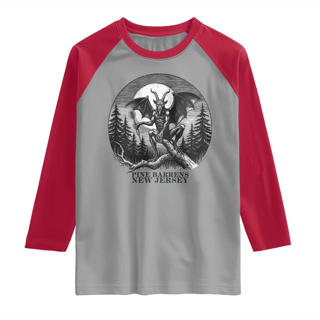 Jersey Devil Playing Dart Raglan Shirt Gothic Horror Gift Pine Barrens New Jersey - Wonder Print Shop