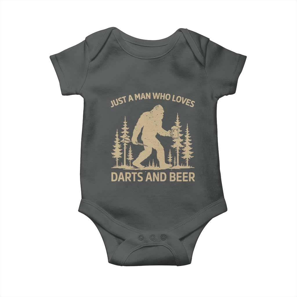 Funny Bigfoot Just A Man Who Loves Darts And Beer Gift Baby Onesie - Wonder Print Shop