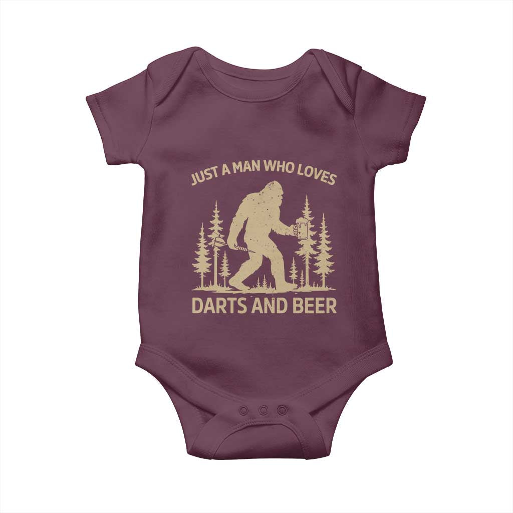 Funny Bigfoot Just A Man Who Loves Darts And Beer Gift Baby Onesie - Wonder Print Shop