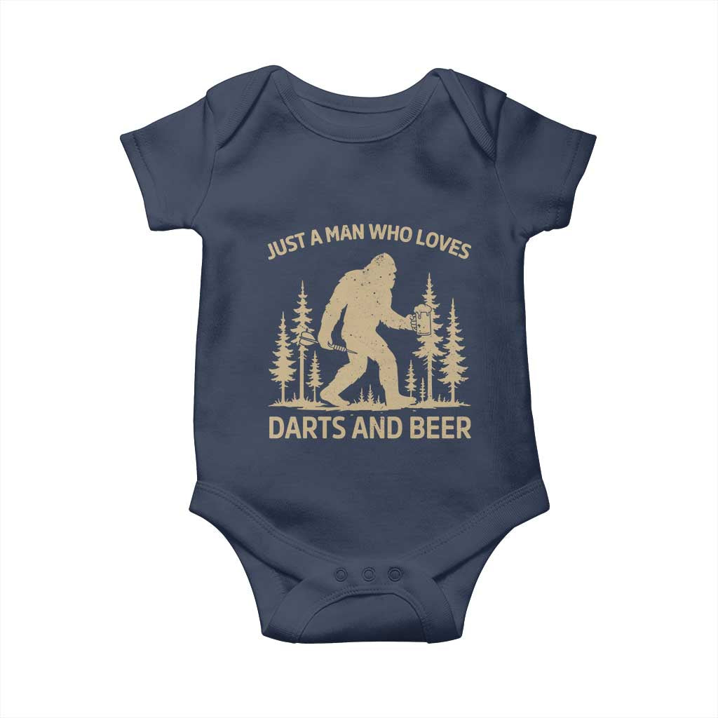 Funny Bigfoot Just A Man Who Loves Darts And Beer Gift Baby Onesie - Wonder Print Shop