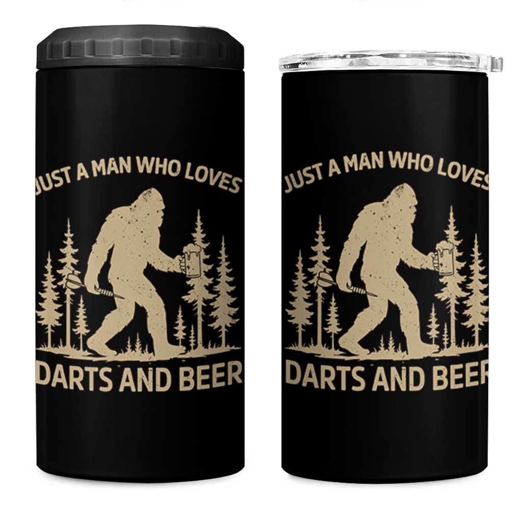 Funny Bigfoot Just A Man Who Loves Darts And Beer Gift 4 in 1 Can Cooler Tumbler - Wonder Print Shop