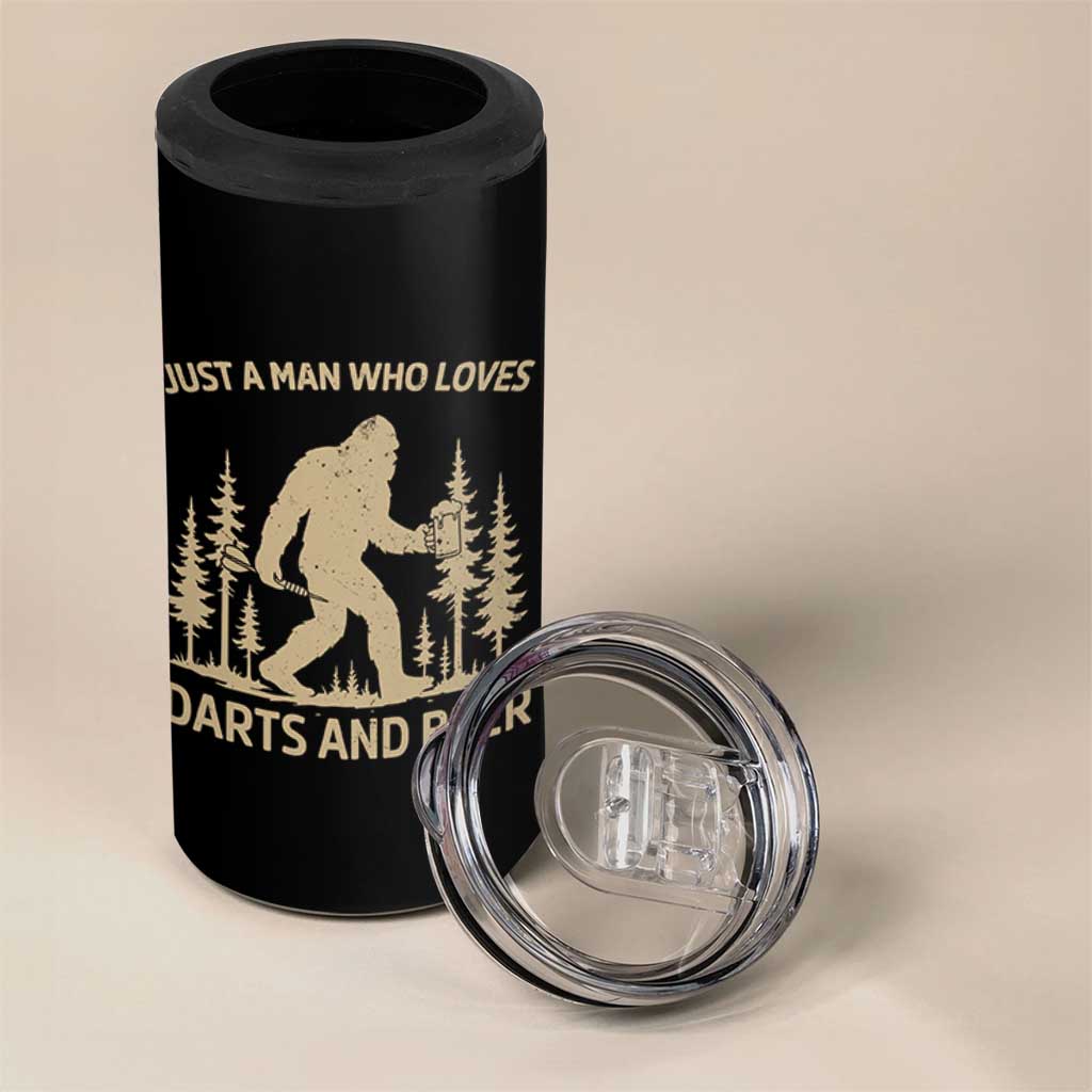 Funny Bigfoot Just A Man Who Loves Darts And Beer Gift 4 in 1 Can Cooler Tumbler - Wonder Print Shop