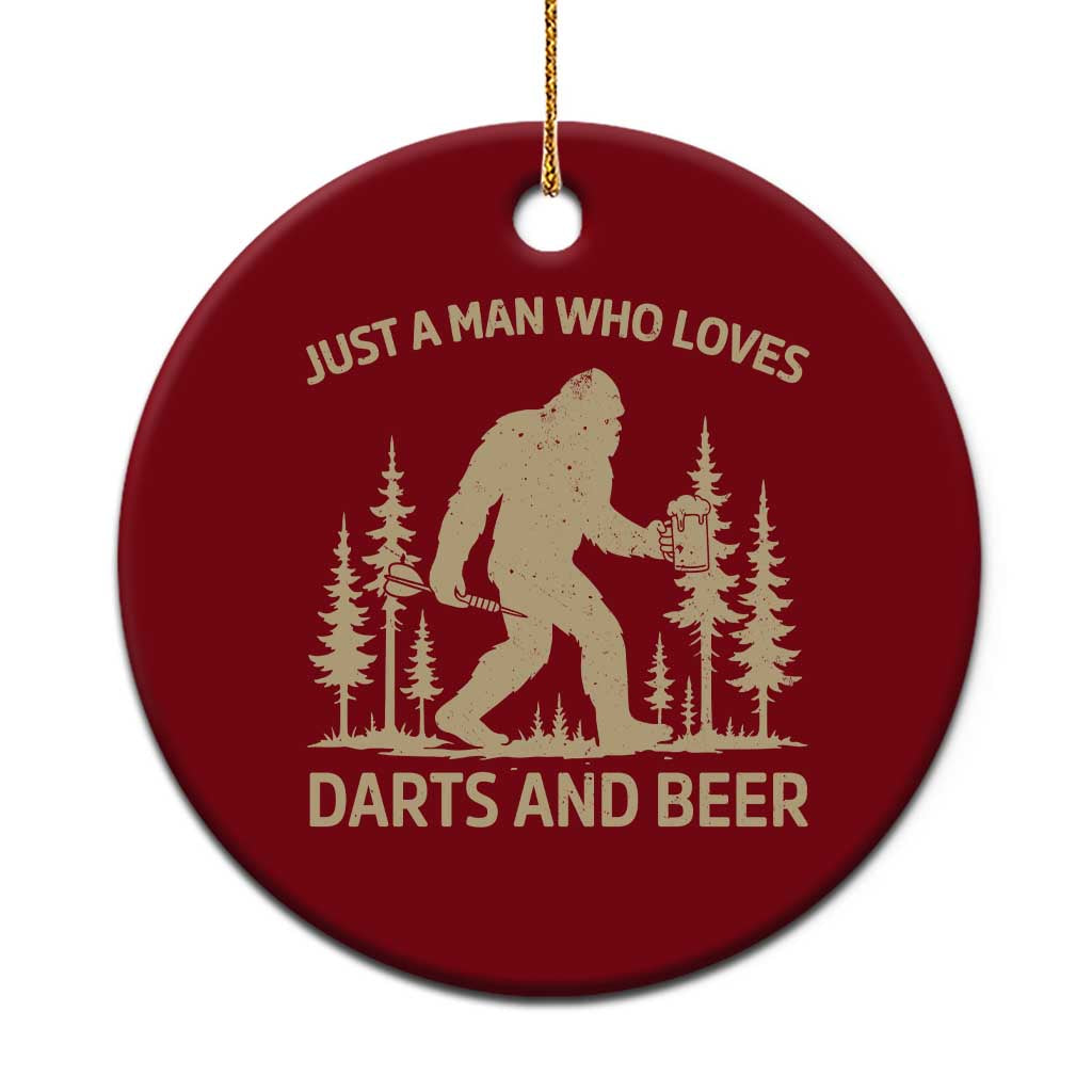 Funny Bigfoot Just A Man Who Loves Darts And Beer Gift Ceramic Ornament - Wonder Print Shop