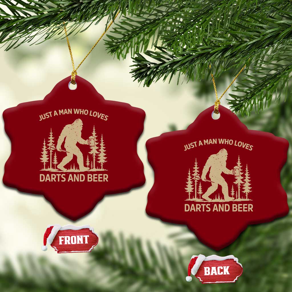Funny Bigfoot Just A Man Who Loves Darts And Beer Gift Ceramic Ornament - Wonder Print Shop