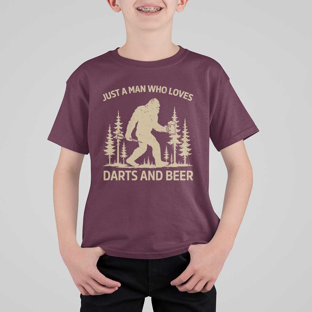 Funny Bigfoot Just A Man Who Loves Darts And Beer Gift T Shirt For Kid - Wonder Print Shop