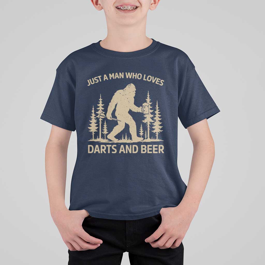 Funny Bigfoot Just A Man Who Loves Darts And Beer Gift T Shirt For Kid - Wonder Print Shop