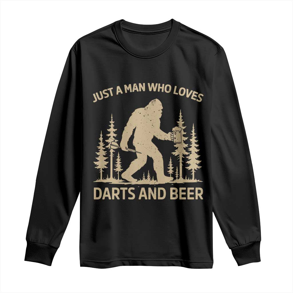 Funny Bigfoot Just A Man Who Loves Darts And Beer Gift Long Sleeve Shirt - Wonder Print Shop