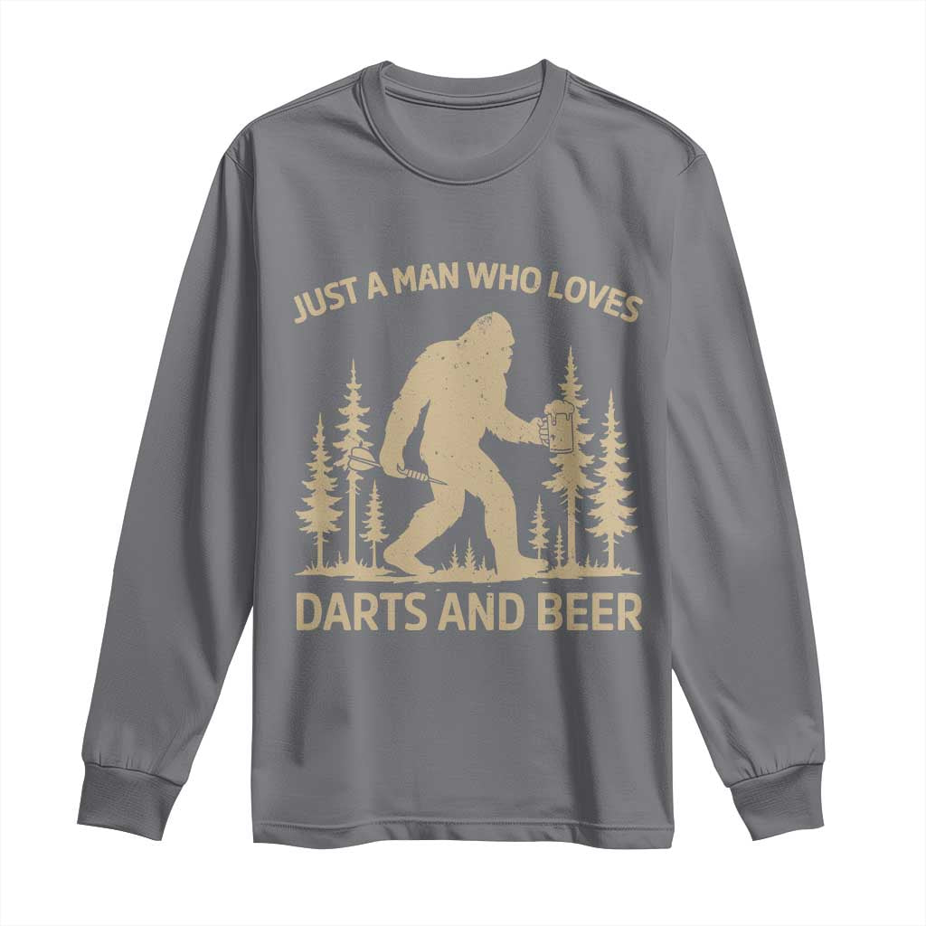 Funny Bigfoot Just A Man Who Loves Darts And Beer Gift Long Sleeve Shirt - Wonder Print Shop
