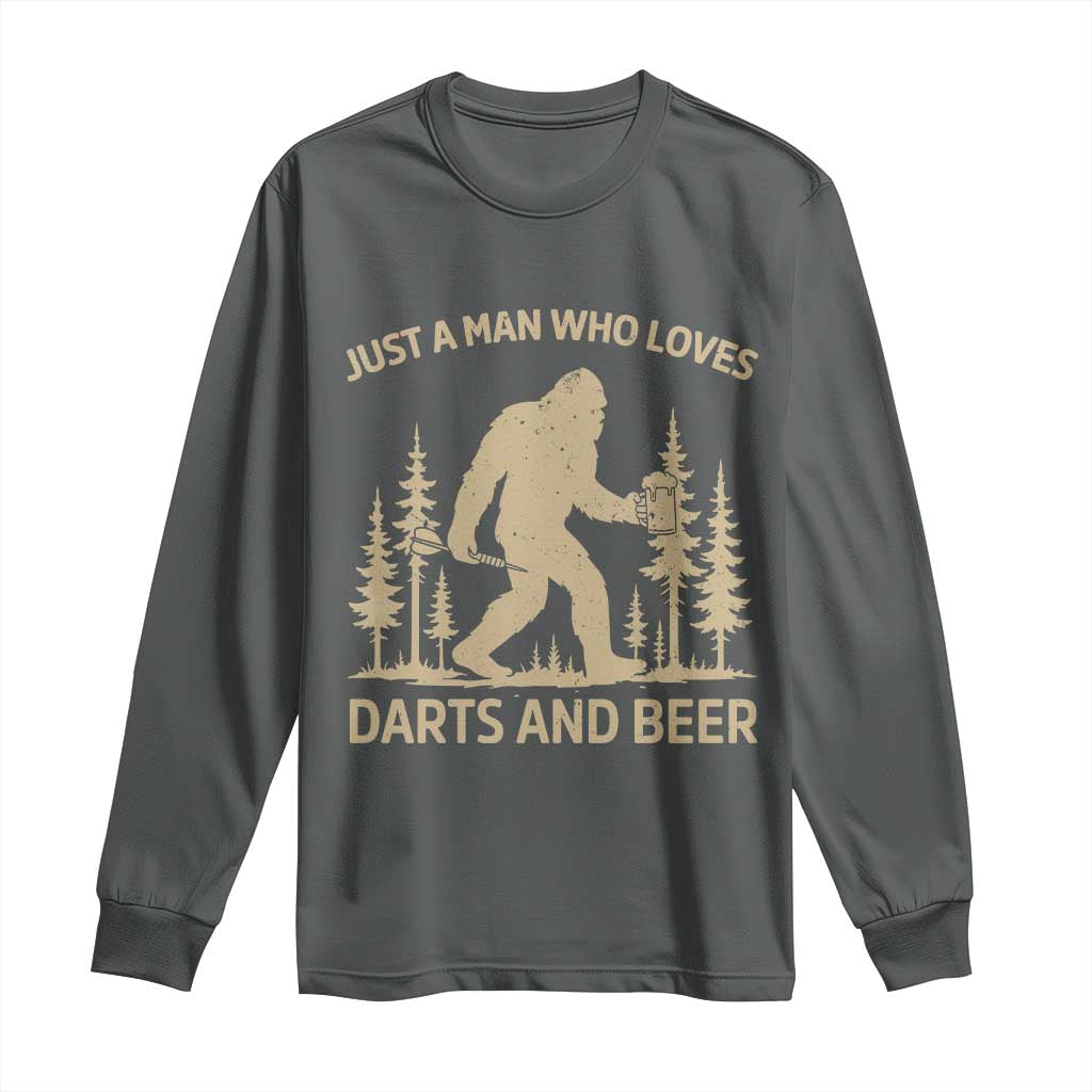 Funny Bigfoot Just A Man Who Loves Darts And Beer Gift Long Sleeve Shirt - Wonder Print Shop