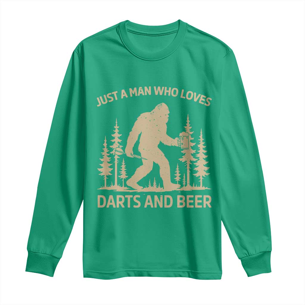 Funny Bigfoot Just A Man Who Loves Darts And Beer Gift Long Sleeve Shirt - Wonder Print Shop