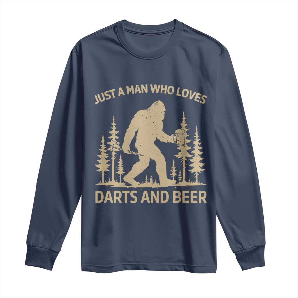 Funny Bigfoot Just A Man Who Loves Darts And Beer Gift Long Sleeve Shirt - Wonder Print Shop