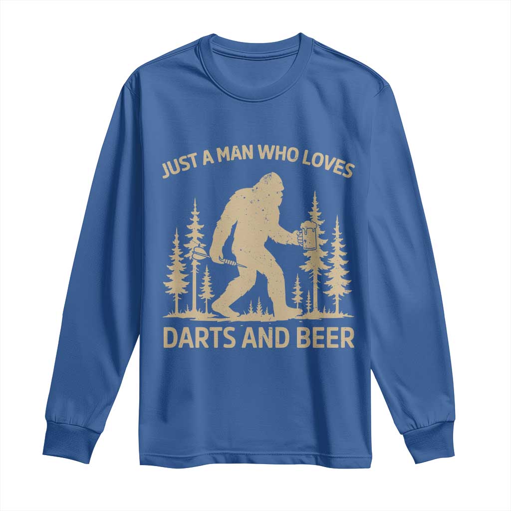 Funny Bigfoot Just A Man Who Loves Darts And Beer Gift Long Sleeve Shirt - Wonder Print Shop