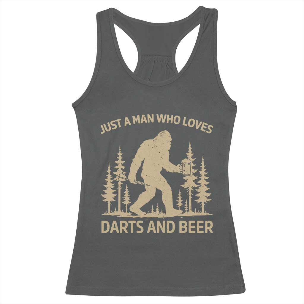 Funny Bigfoot Just A Man Who Loves Darts And Beer Gift Racerback Tank Top - Wonder Print Shop
