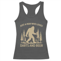 Funny Bigfoot Just A Man Who Loves Darts And Beer Gift Racerback Tank Top - Wonder Print Shop