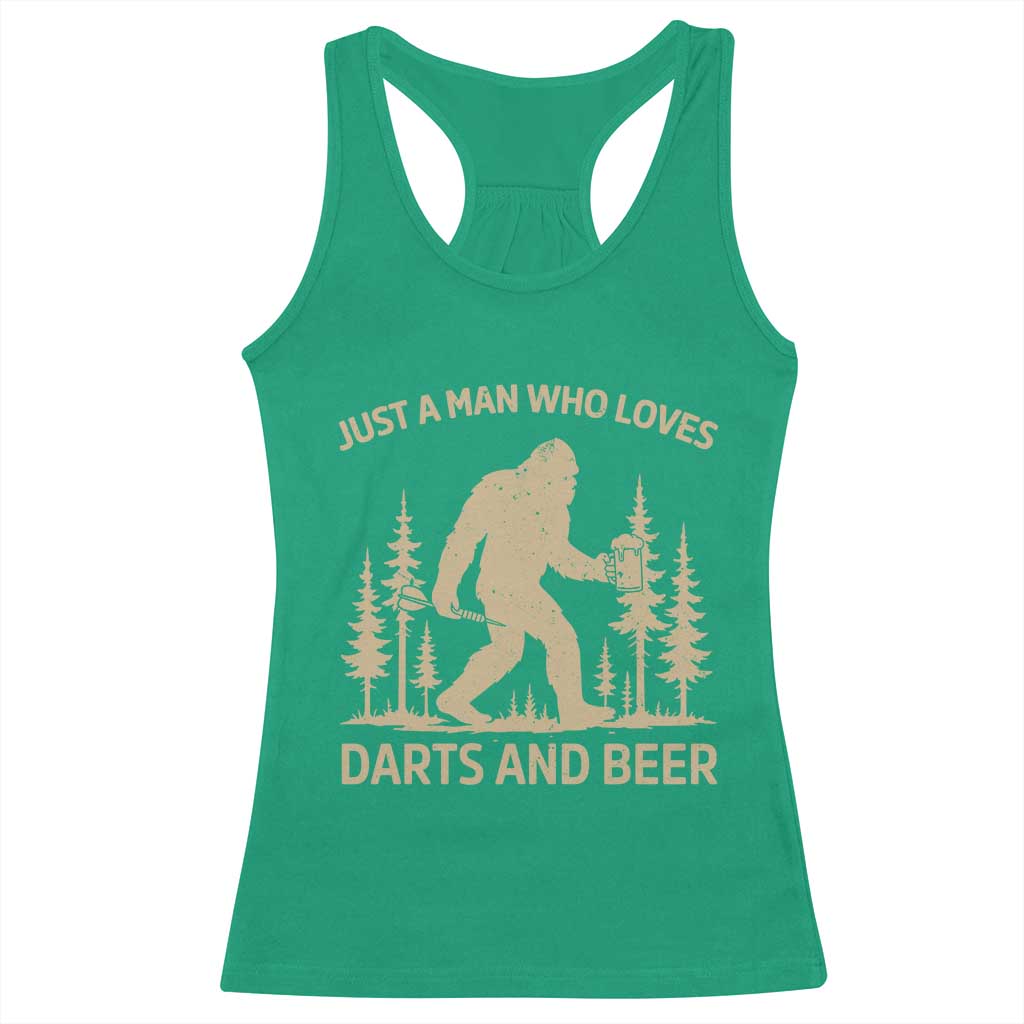 Funny Bigfoot Just A Man Who Loves Darts And Beer Gift Racerback Tank Top - Wonder Print Shop