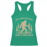 Funny Bigfoot Just A Man Who Loves Darts And Beer Gift Racerback Tank Top - Wonder Print Shop