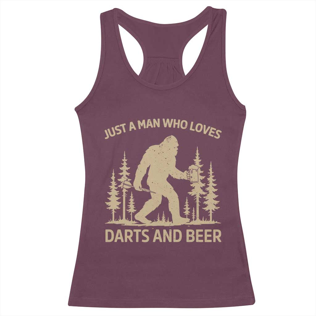 Funny Bigfoot Just A Man Who Loves Darts And Beer Gift Racerback Tank Top - Wonder Print Shop