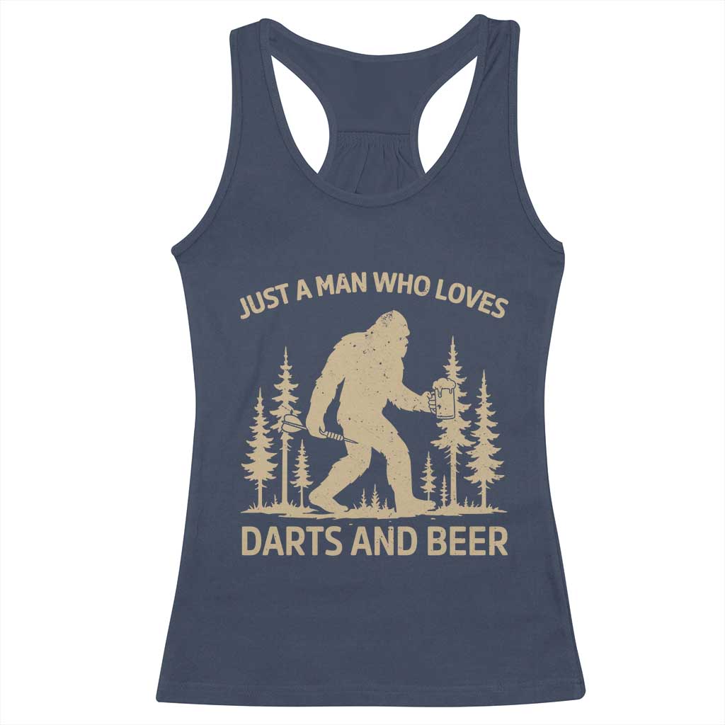 Funny Bigfoot Just A Man Who Loves Darts And Beer Gift Racerback Tank Top - Wonder Print Shop