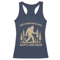 Funny Bigfoot Just A Man Who Loves Darts And Beer Gift Racerback Tank Top - Wonder Print Shop