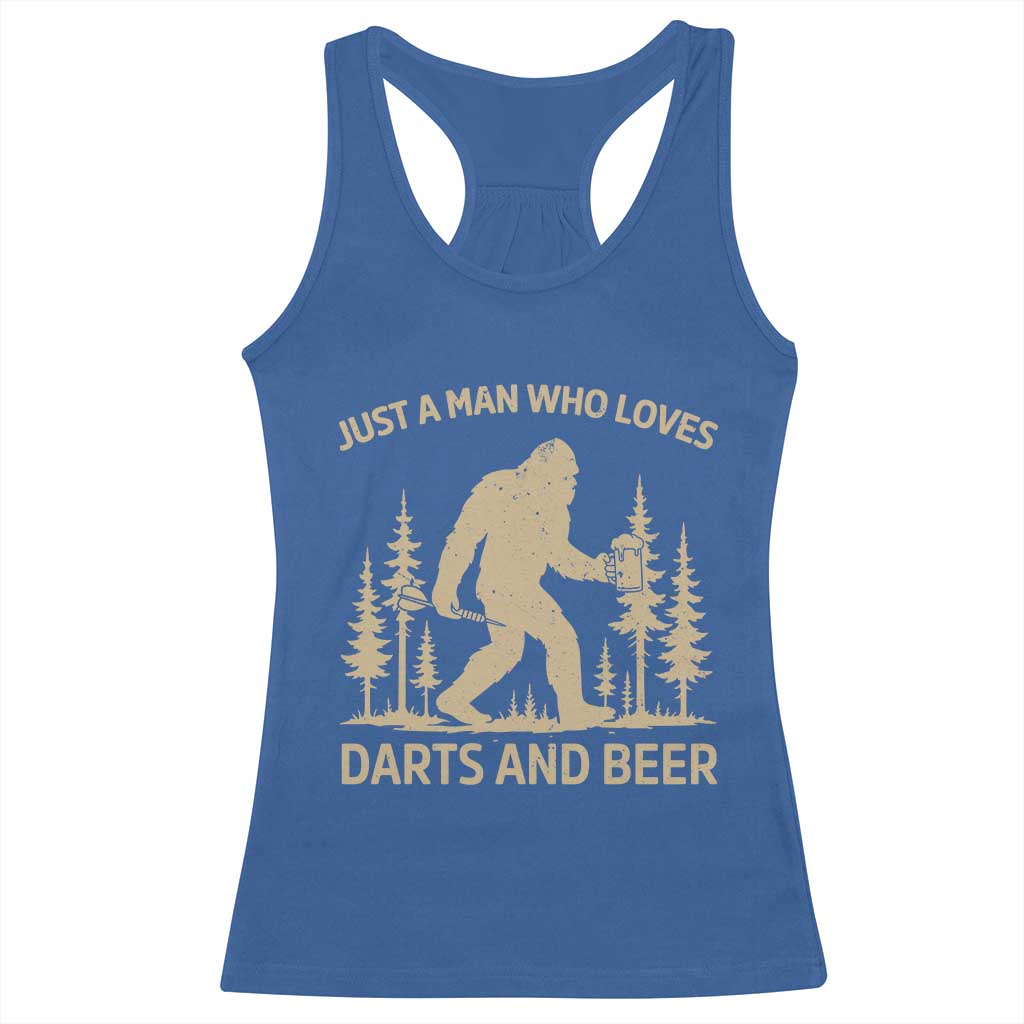 Funny Bigfoot Just A Man Who Loves Darts And Beer Gift Racerback Tank Top - Wonder Print Shop