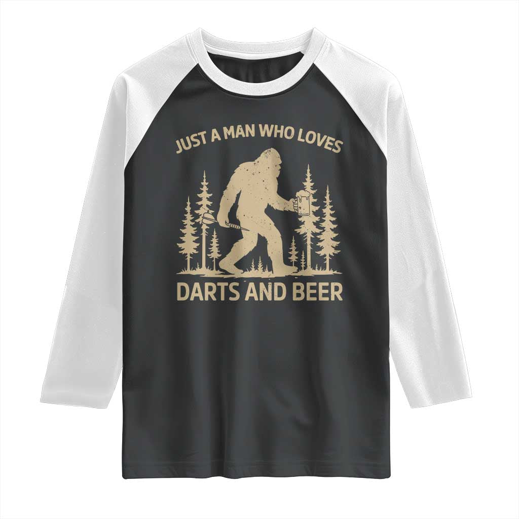 Funny Bigfoot Just A Man Who Loves Darts And Beer Gift Raglan Shirt - Wonder Print Shop