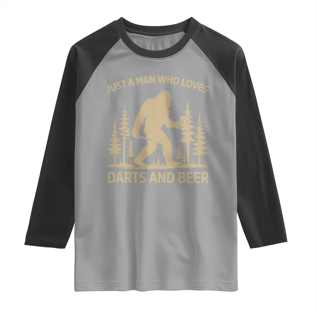 Funny Bigfoot Just A Man Who Loves Darts And Beer Gift Raglan Shirt - Wonder Print Shop