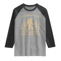 Funny Bigfoot Just A Man Who Loves Darts And Beer Gift Raglan Shirt - Wonder Print Shop